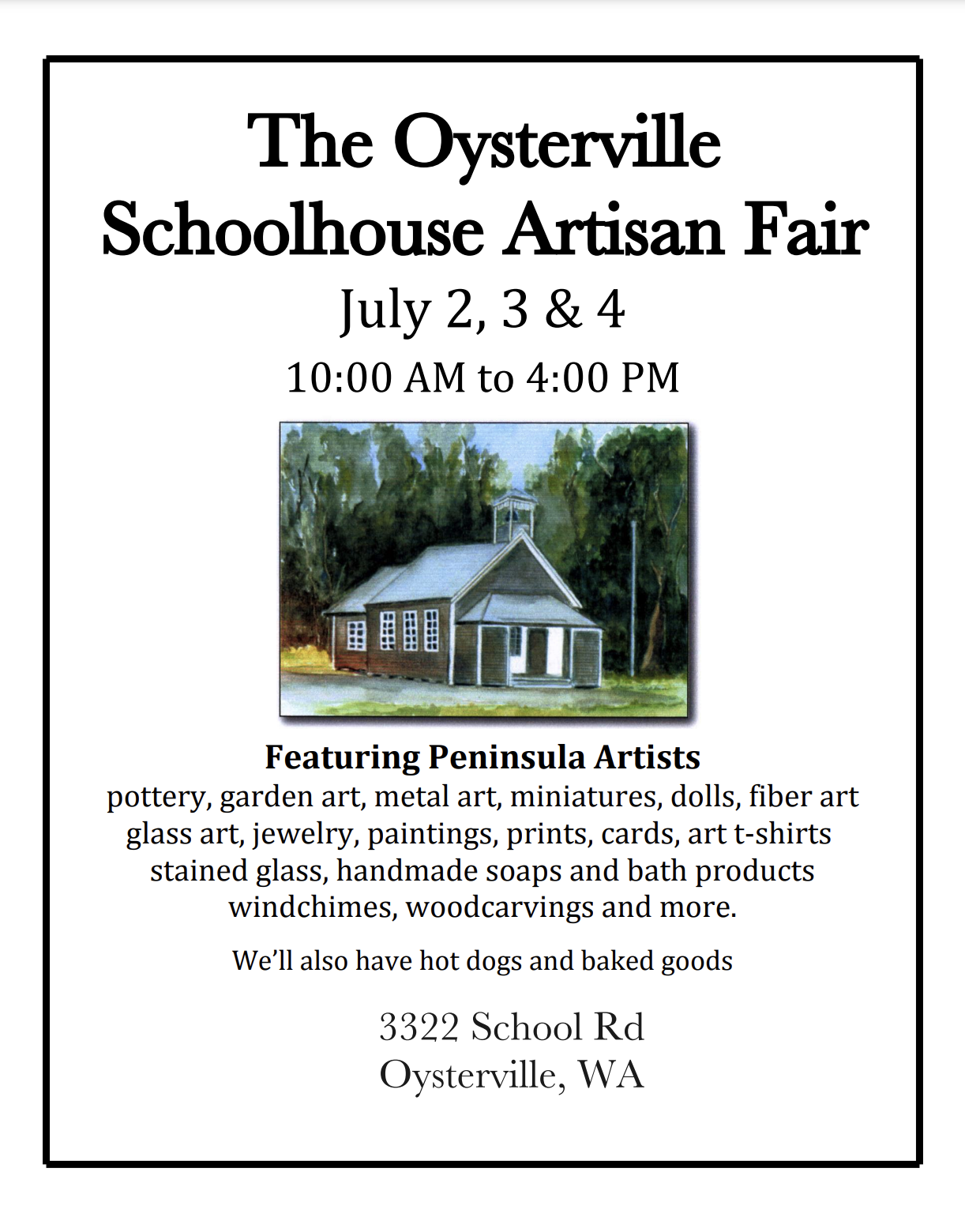 The Oysterville Schoolhouse Artisan Fair